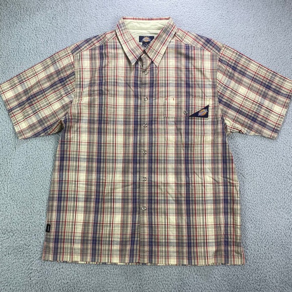 Dickies Shirt Mens XL Multicolor Plaid Short Sleeve Snap‎ Front Logo - Picture 1 of 12